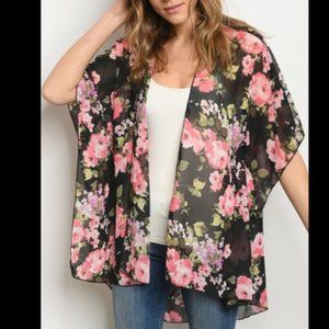 Black Floral Chiffon Cardigan